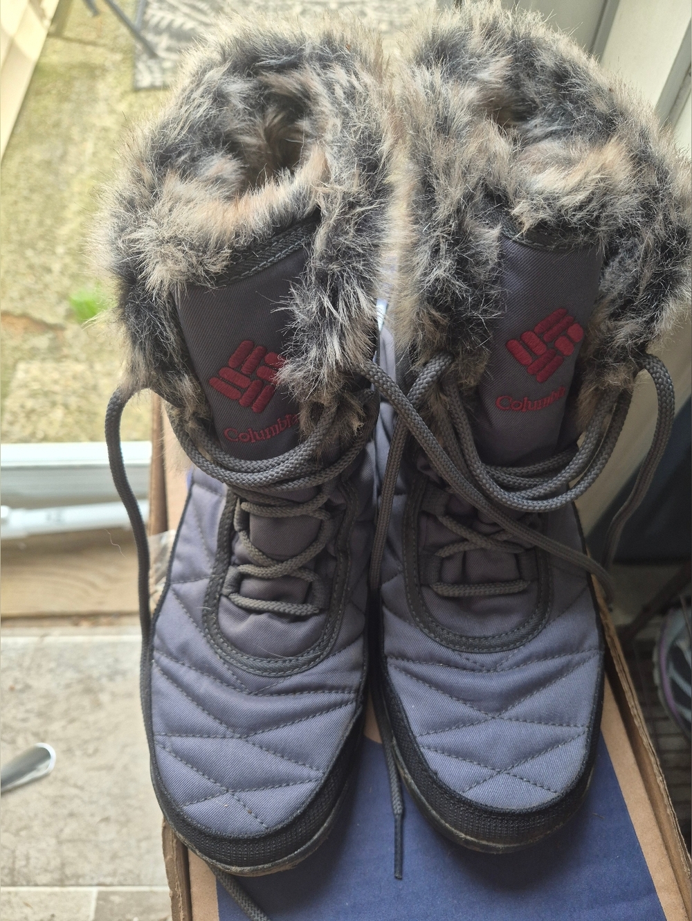 Columbia Gray Quilted Winter Boots with Faux-Fur Trim